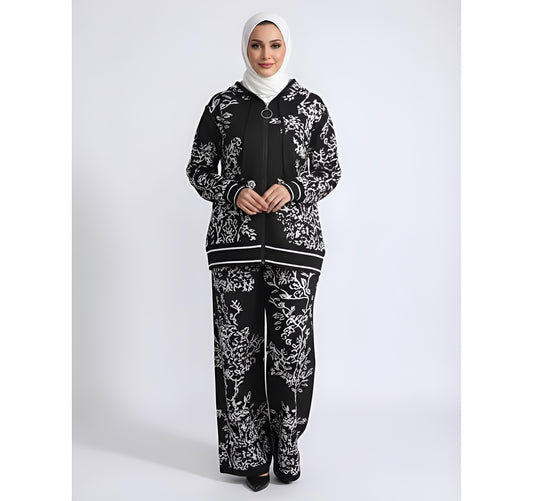 Knit Hooded Cardigan & Wide Leg Pants Set