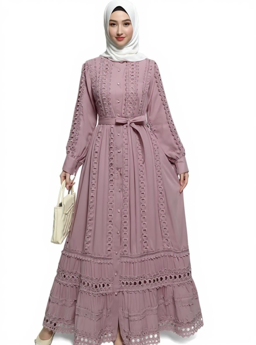 Boho Retro Dress with Belt Waist