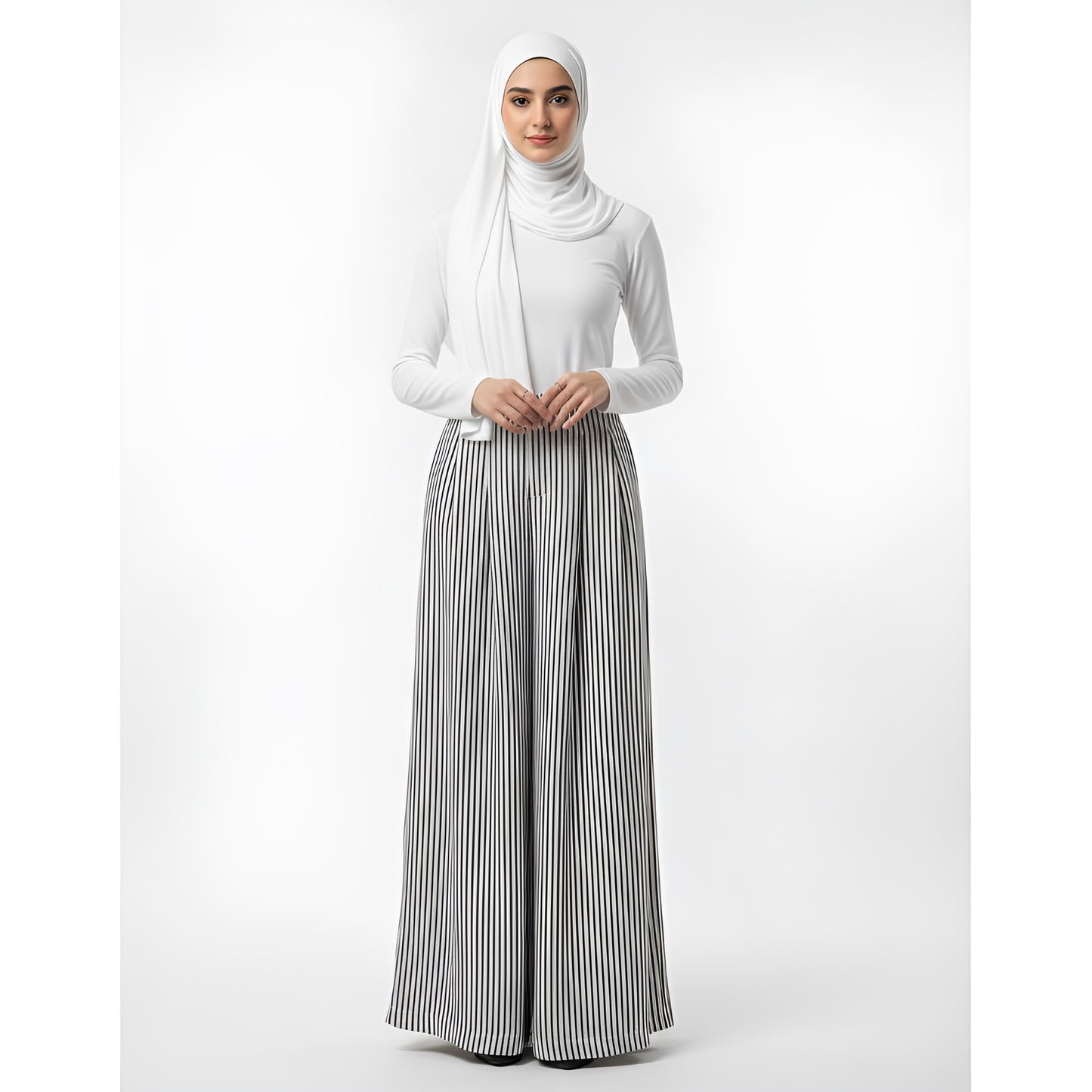 Vintage Striped Cotton-Linen Wide Leg Pants