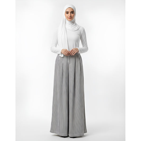 Vintage Striped Cotton-Linen Wide Leg Pants