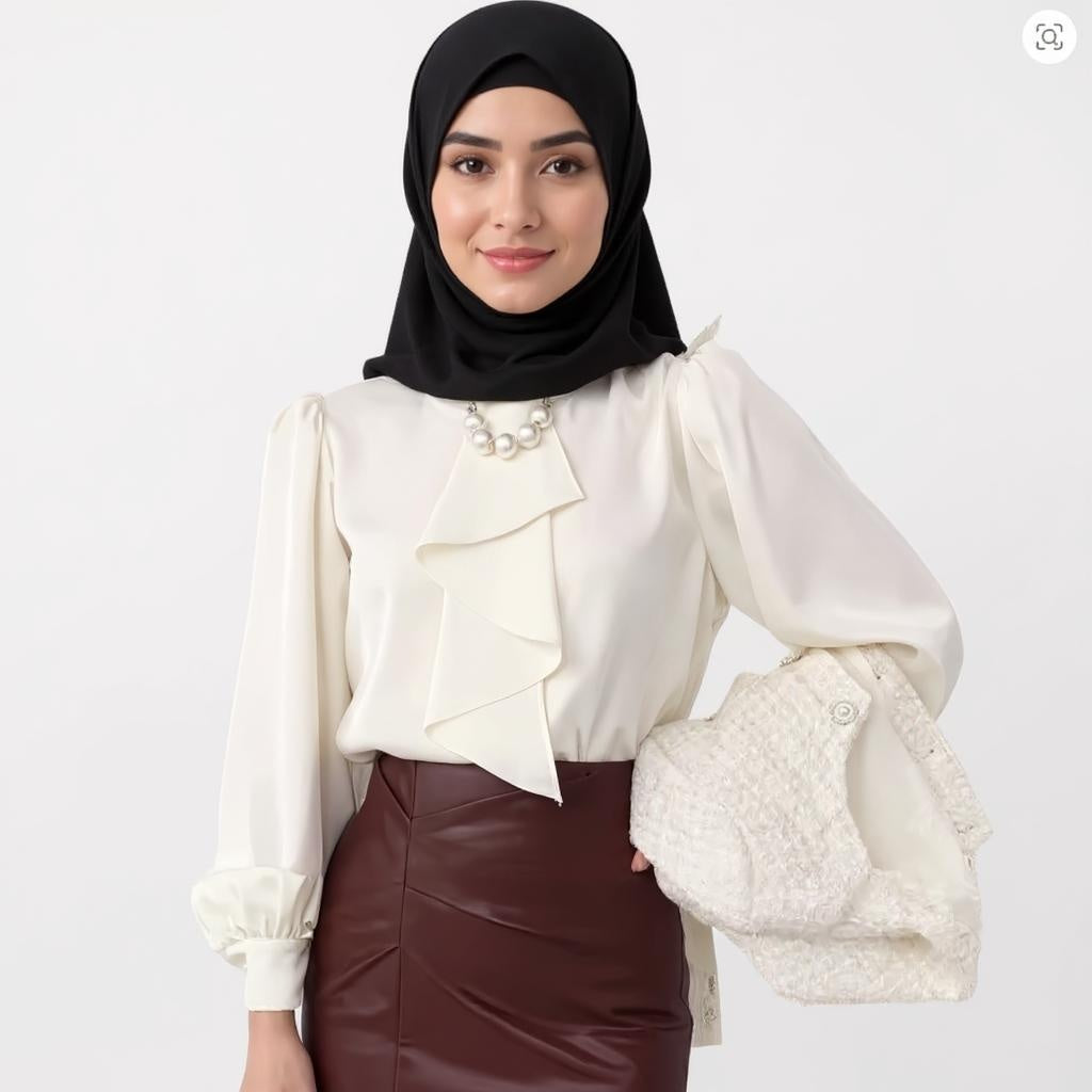 Satin Blouses Pearls Ruffles