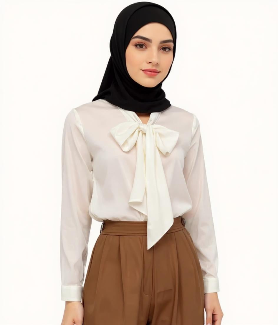 Elegant Fashion Satin Silk Bow Shirt