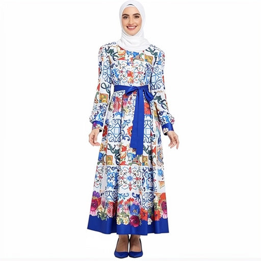 Porcelain Print Shirt Maxi Dress