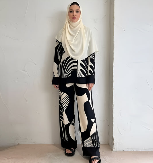 Chic Print Blouse & Pants Set