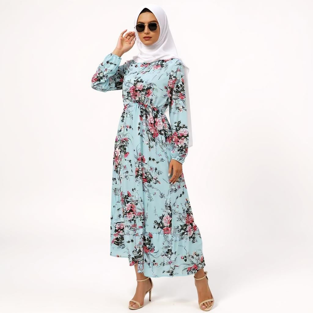 Summer Chiffon Bohemian Maxi Dress Casual Long Sleeve High Waist