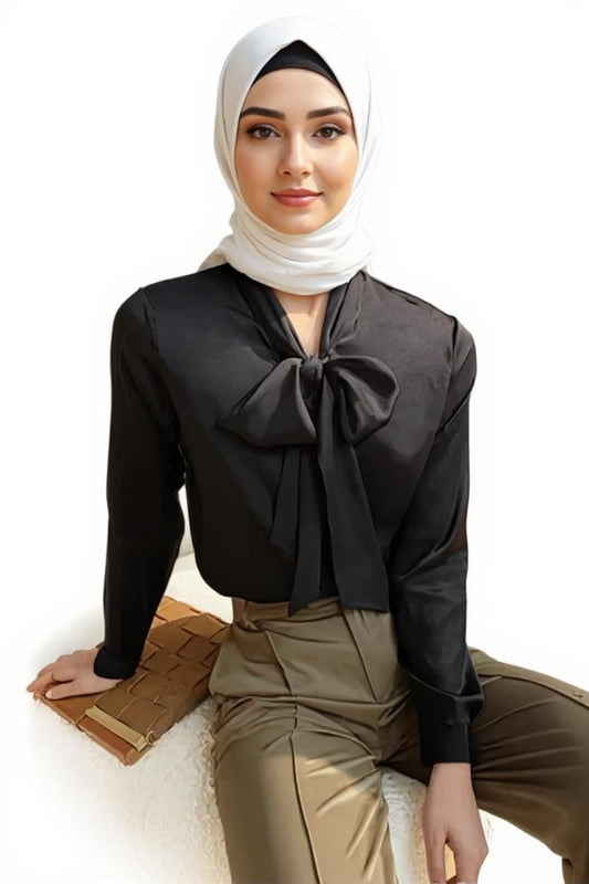 Elegant Fashion Satin Silk Bow Shirt