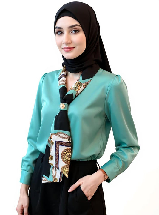 Elegant Formal Office Chiffon Blouse Long Sleeve V-Neck