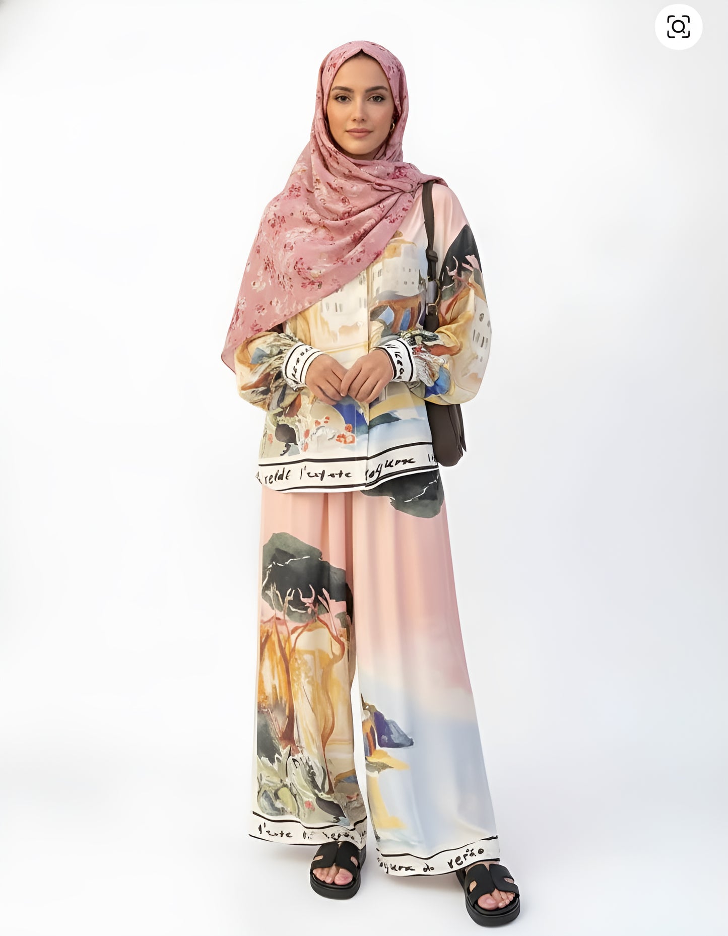 Fashion Printed Long Sleeve Shirt & Wide Leg Pants Set