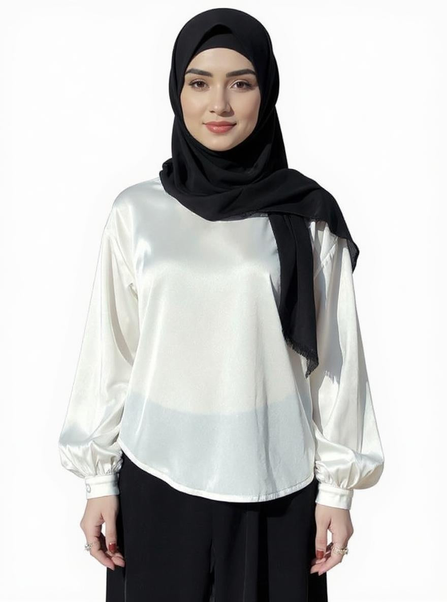 Satin Silk Solid Color Office Lady Tops O-Neck