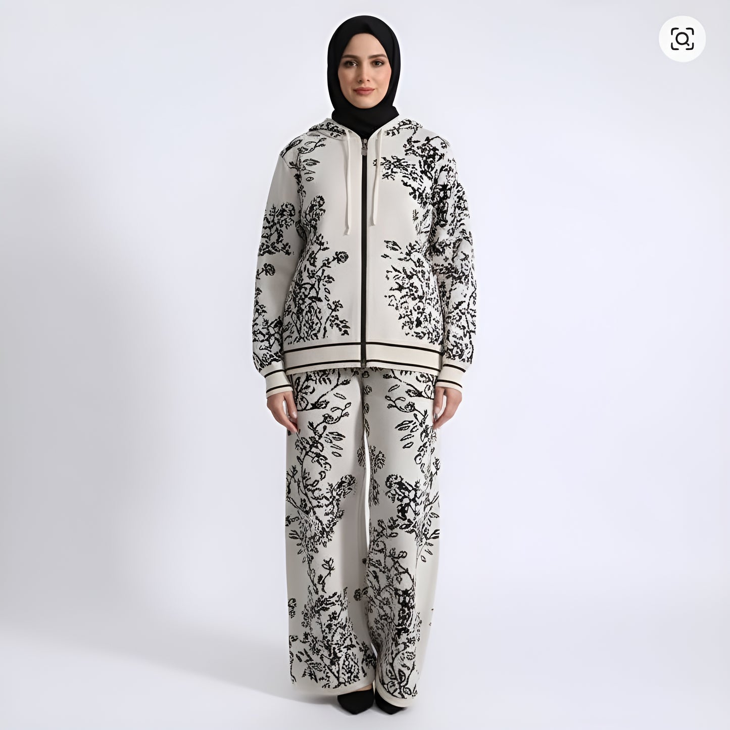 Knit Hooded Cardigan & Wide Leg Pants Set