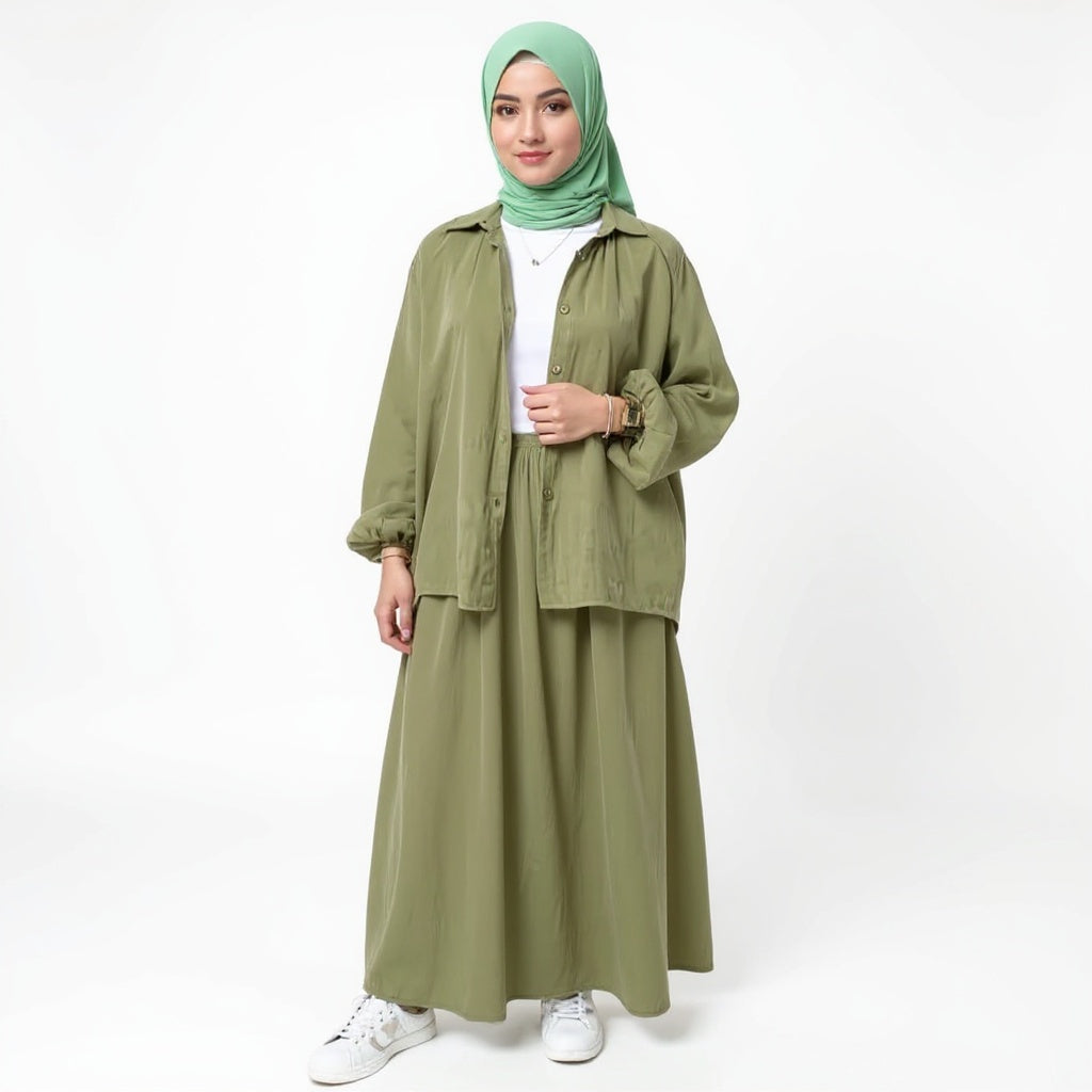 2 Piece Long Sleeve Shirt with Skirt