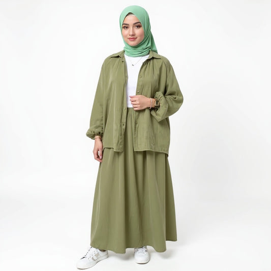 2 Piece Long Sleeve Shirt with Skirt