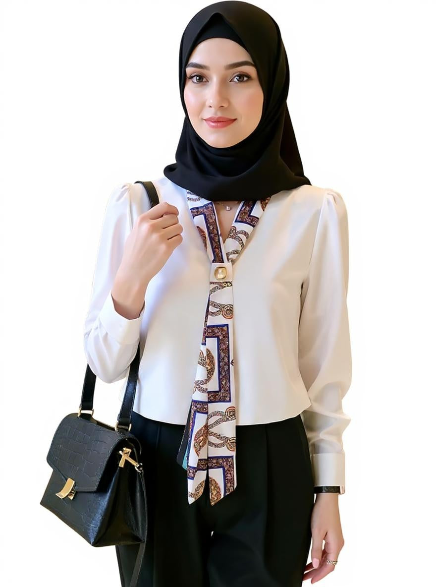 Elegant Formal Office Chiffon Blouse Long Sleeve V-Neck