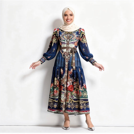 Retro Chiffon Lantern Sleeve Maxi Dress