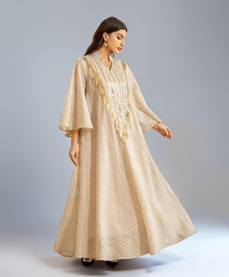 Gold Embroidery and Textured Patterns for Formal Gatherings