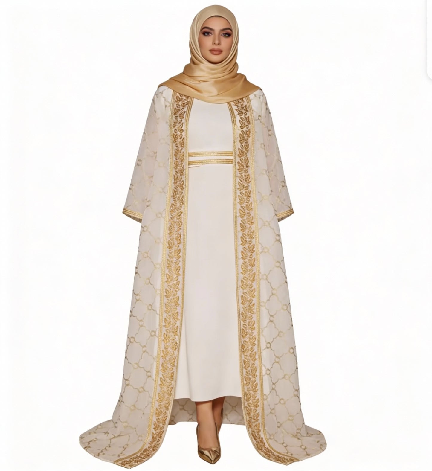 Embroidered Cardigan & Long Robe Style Kaftan