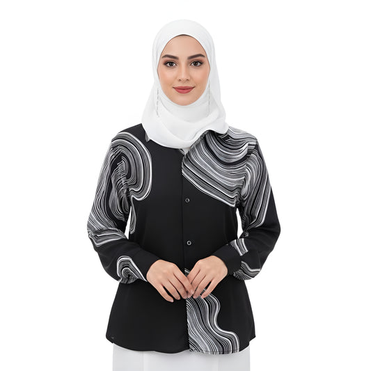 Loose Lapel Long Sleeve Top with Simple Elegant Style