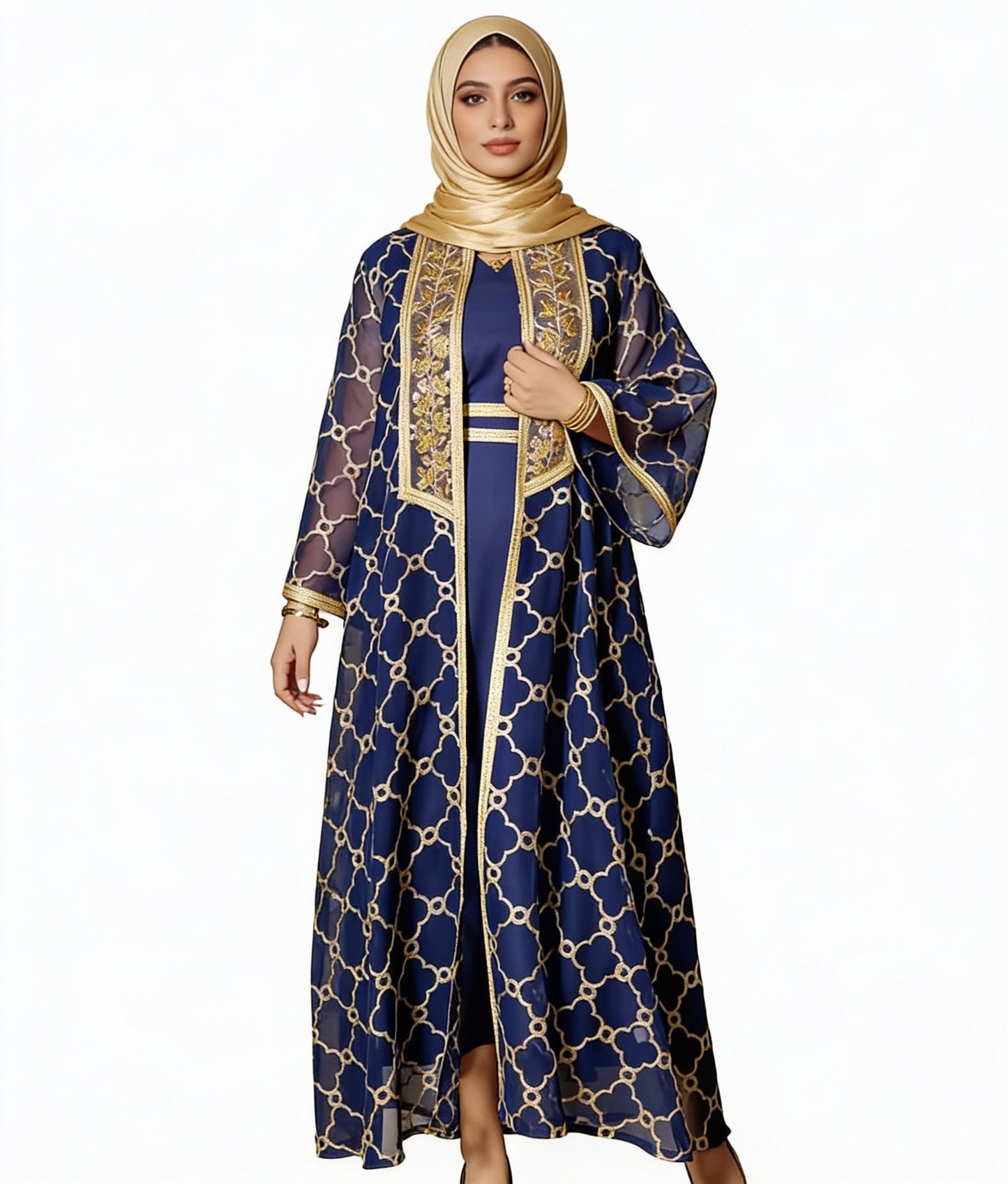 Embroidered Cardigan & Long Robe Style Kaftan