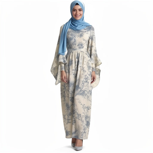 Elegant Sky Blue Batwing Sleeve Long Dress