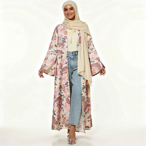 Floral Print Open Front Abaya (Kaftan)