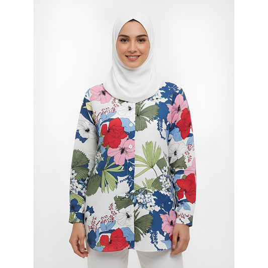 Vintage Floral Polo Neck Blouse for Women