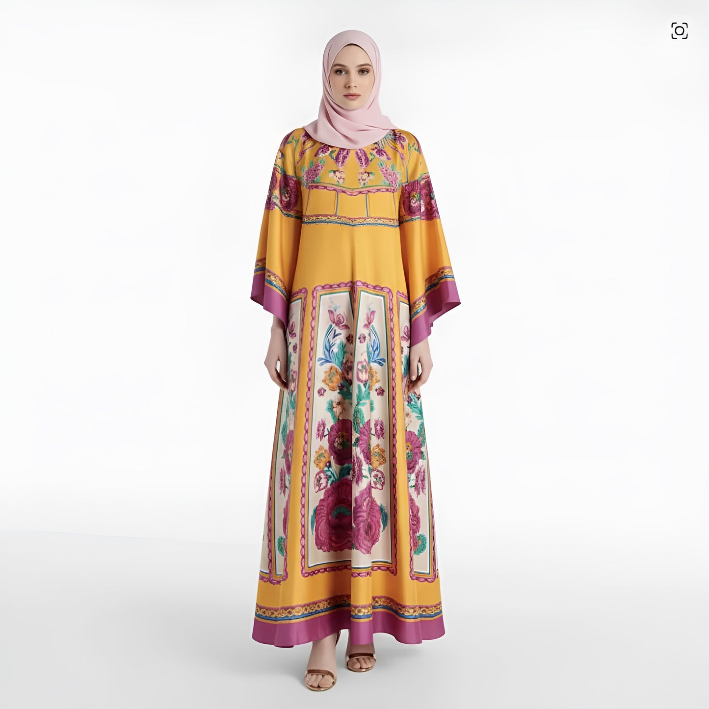 Ethnic Retro Print Lace-Up Stand Collar Long Sleeve