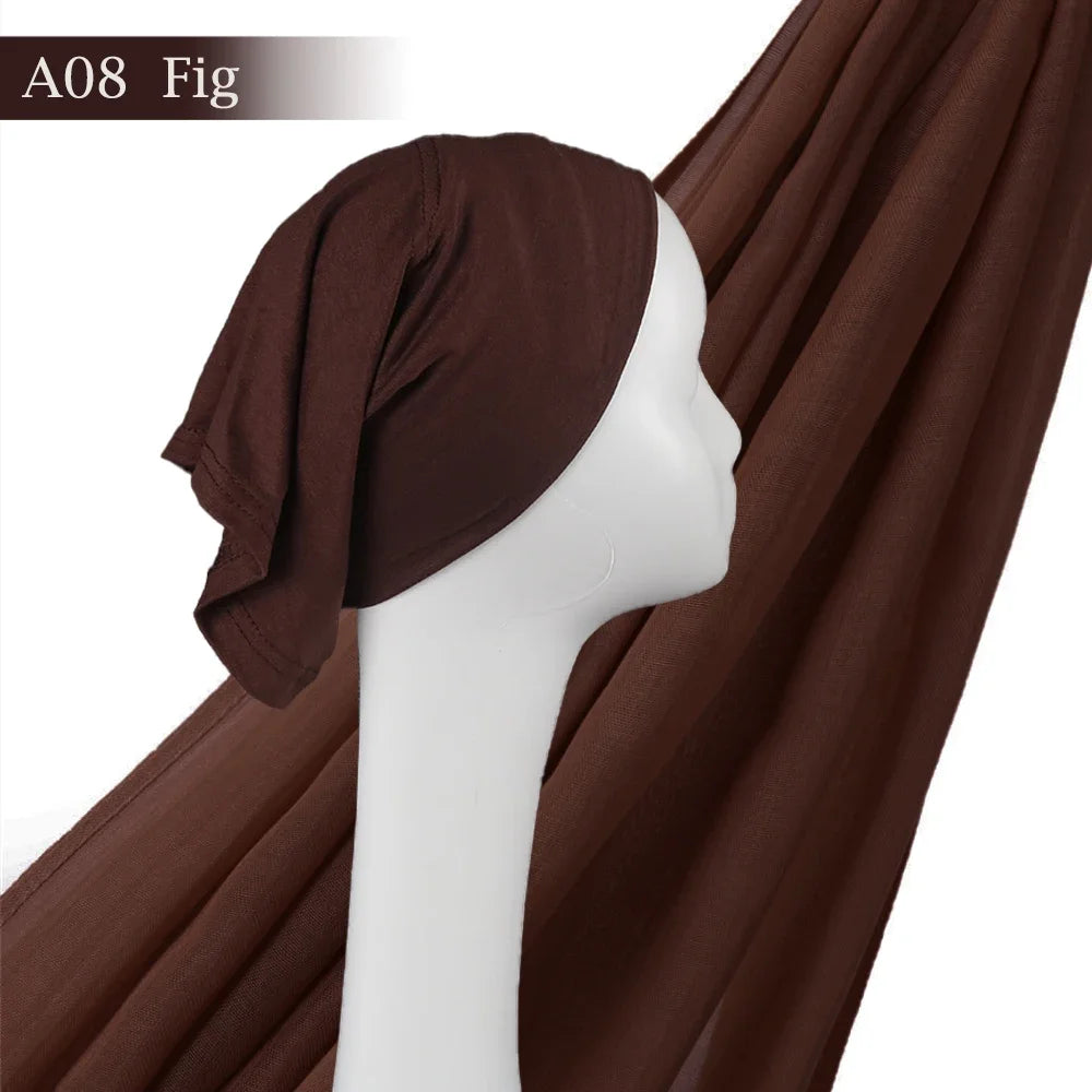Light Viscose Rayon Shawl One Set Thin Plain Hijabs With Caps