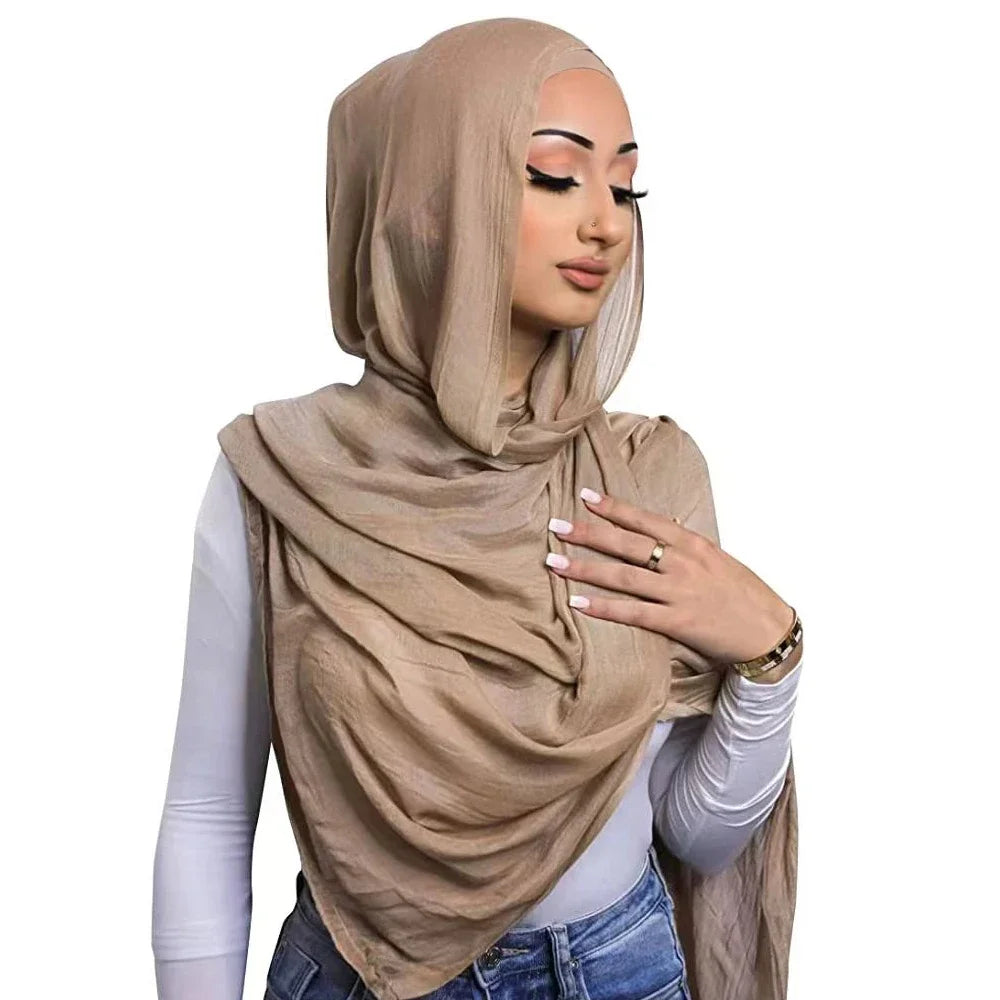 Light Viscose Rayon Shawl One Set Thin Plain Hijabs With Caps