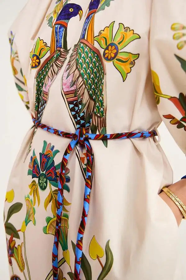 Bubble Sleeve Crew Neck Print Dress