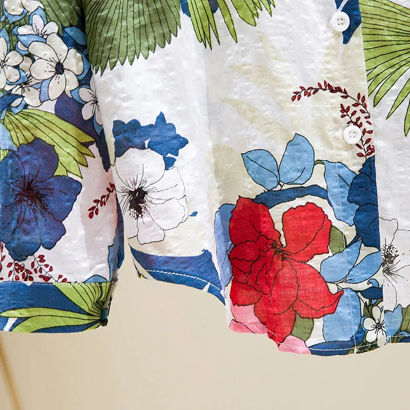 Vintage Floral Polo Neck Blouse for Women