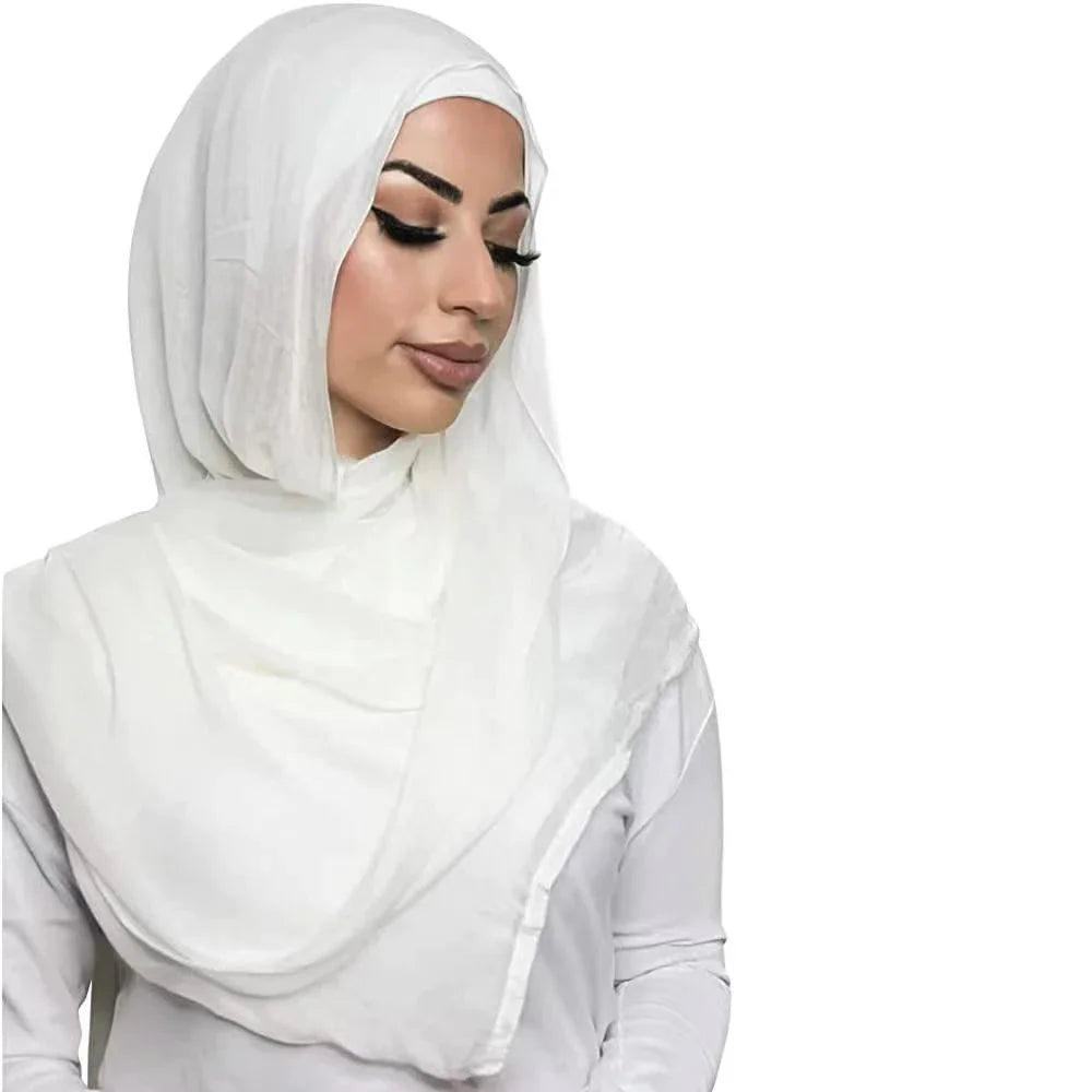 Light Viscose Rayon Shawl One Set Thin Plain Hijabs With Caps