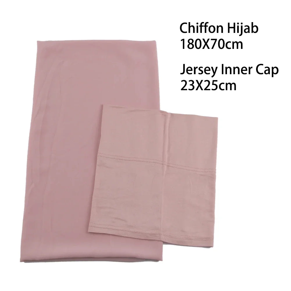 Chiffon Hijabs With Matching Inner Caps Sets Jersey Caps