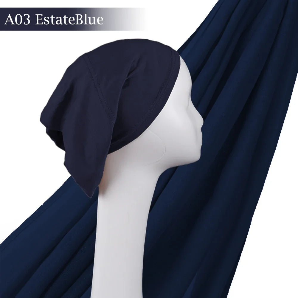Light Viscose Rayon Shawl One Set Thin Plain Hijabs With Caps