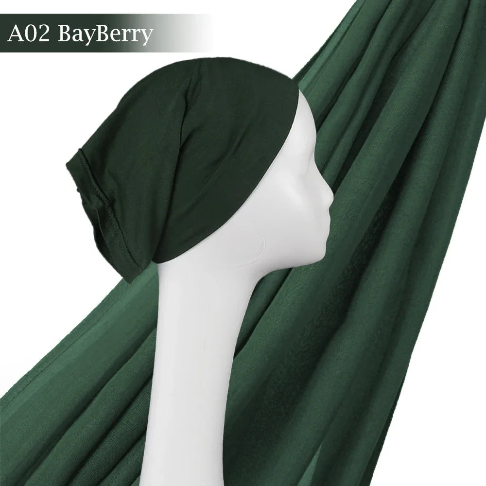Light Viscose Rayon Shawl One Set Thin Plain Hijabs With Caps