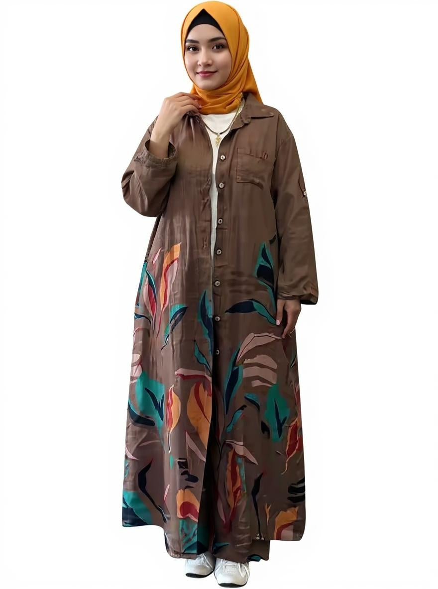 Two Piece Outfit Sets Print Long Cardigan with Wide Leg Pants