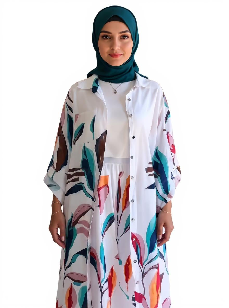 Two Piece Outfit Sets Print Long Cardigan with Wide Leg Pants