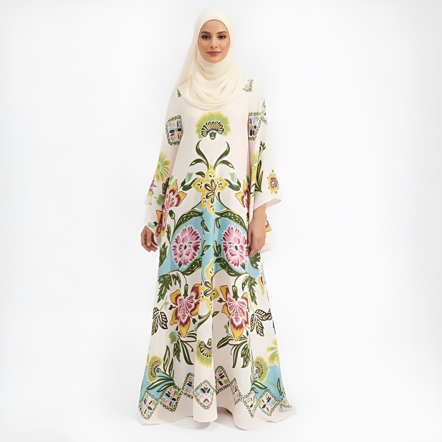 Ethnic Retro Print Lace-Up Stand Collar Long Sleeve