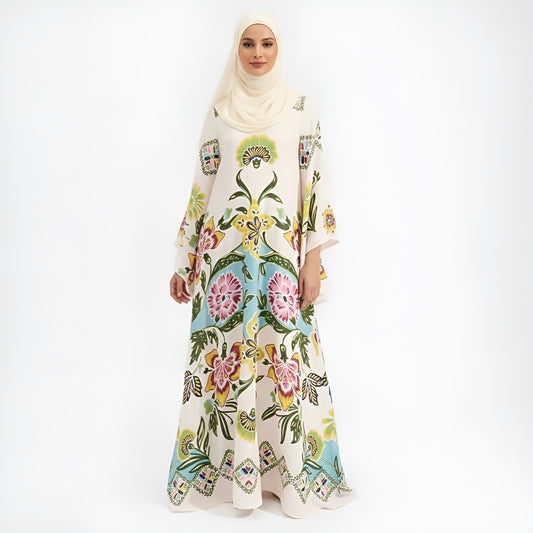 Ethnic Retro Print Lace-Up Stand Collar Long Sleeve