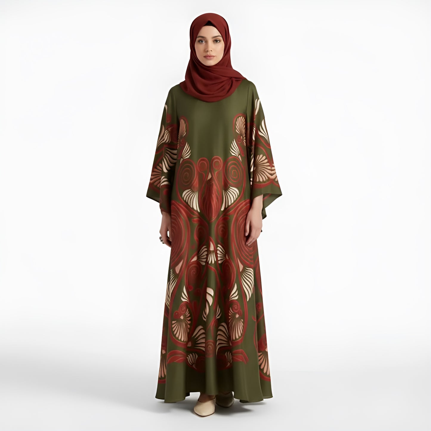 Ethnic Retro Print Lace-Up Stand Collar Long Sleeve