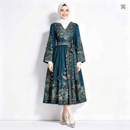 Elegant V-Neck Ethnic Print Robe (Plus Size)