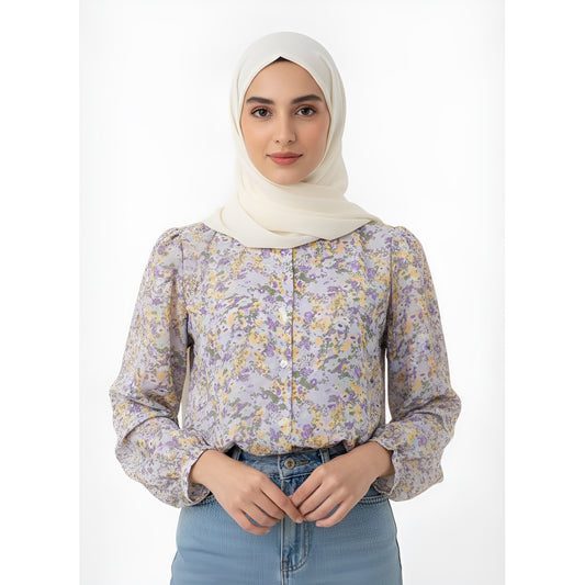 Floral Print Chiffon Blouse for Women